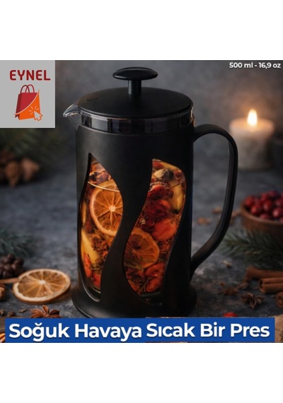 Kahve & Çay Presi, Paslanmaz Metal Süzgeçli Coffee French Press, Bitki Çayı Demliği 500 Ml Siyah Diğer