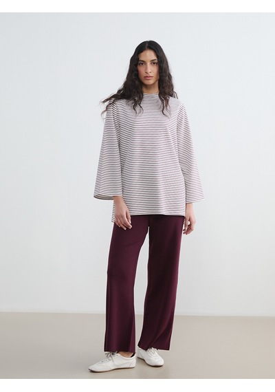 Lcw Modest Bordo Beli Lastikli Geniş Paça Kadın Triko Pantolon