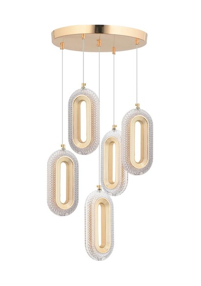 İstanbul Avize Alfa 5'li Gold Ledli Kristal Taşlı Avize Gold