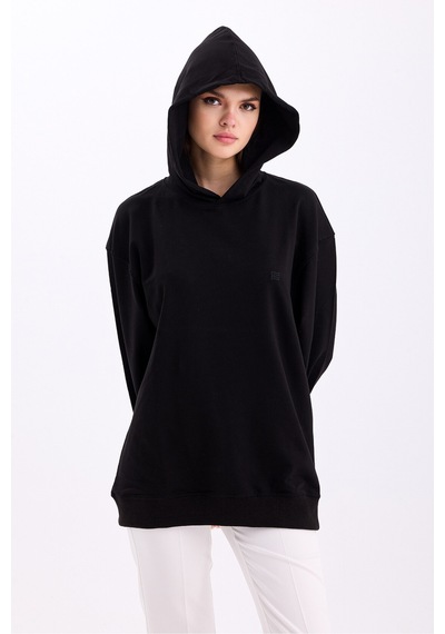 Pastelastore Pamuklu Kapüşonlu 2 İplik Baharlık Oversize Sweatshirt Siyah