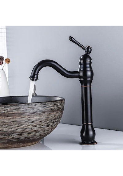 İsaoğlu Yapı Siyah Çanak Lavabo Bataryası Siyah Vintage Armatür Çanak Lavabo Uyumlu Batarya Siyah