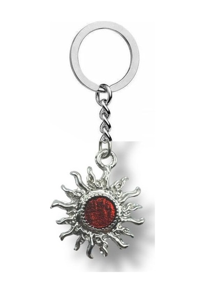 Kırmızı Taşlı Güneş Figürlü Unisex Anahtarlık Metal Şık Ve Canlı Tasarım