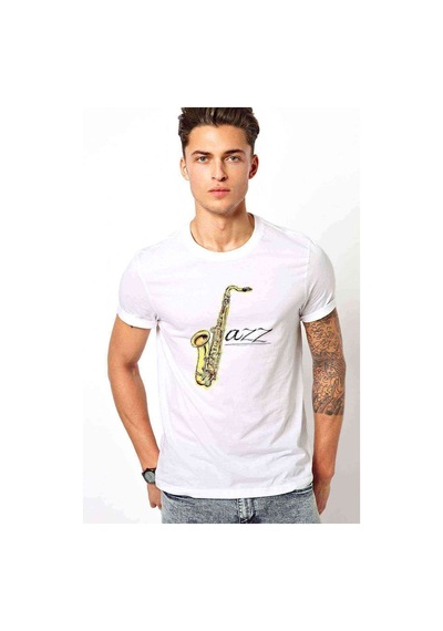 Only Jazz Baskılı Beyaz Erkek Tshirt