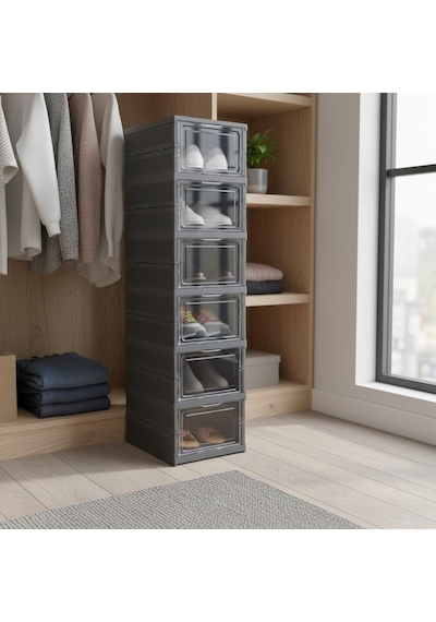 27kids 6 Katlı, Katlanabilir Ayakkabılık, Taşınabilir Çok Amaçlı, Geniş, Katlanabilir Dolap Ve Raf, Katlanır Taşınabilir Premium Portatif Organizer Ayakkabılık 25,5cm X 34,5cm X 105,5cm Antrasit Acı Kahverengi
