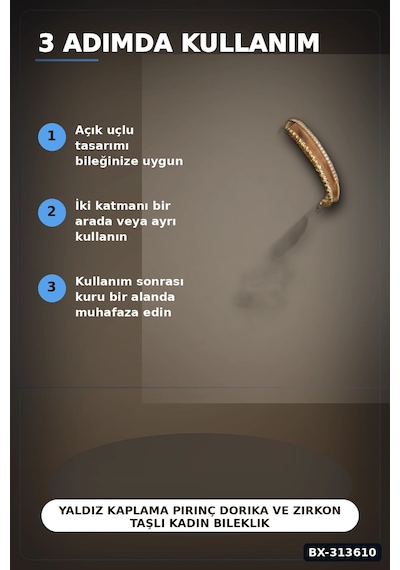 Bay Yaldız Kaplama Pirinç Dorika Ve Zirkon Taşlı Kadın Bileklik - 20 Cm Uzunluk Bx-313610 Najmaddin Standart
