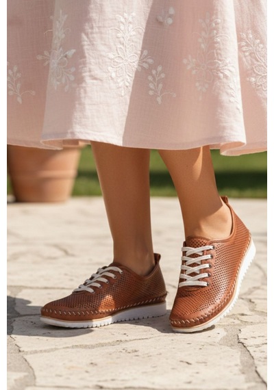 Napa Shoes Kadın Bağcıklı Delikli Rahat Taban Hafif Casual Ayakkabı Napa-60l Taba