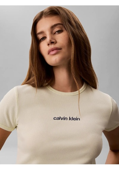 Calvin Klein Ss Contour Rıb Logo, 486 Yeşil Kadın T-shirt