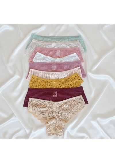 Bonbon Kadın Full Dantel 10'lu Paket Karışık Renk Brif Brezilyan Slip Külot Bb2537 Renkli