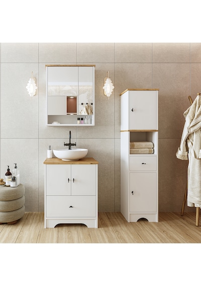 Lavabolu Mat Beyaz Mdf 60 Cm Çekmeceli Banyo Dolabı + Aynalı Dlp Atlantik Çam - Beyaz Lavabolu Mat Beyaz Mdf 60 Cm Çekmeceli Banyo Dolabı + Aynalı Dlp Atlantik Çam - Beyaz