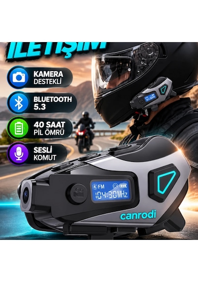 Motosiklet Kask Bluetooth Kulaklık Kamera Destekli 40 Saat Pil Bluetooth 5.3 Sesli Komut