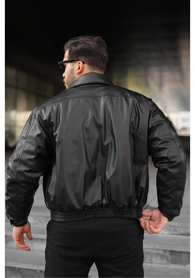 Unisex Oversize Deri Dolgulu Ceket/mont Siyah Deri Kapitone