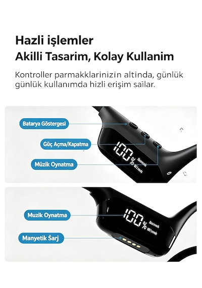 34g Hafif Kemik İletimli Kulaklık, 32gb Mp3/flac Desteği, Ipx8 Su Geçirmez, Spor Siyah