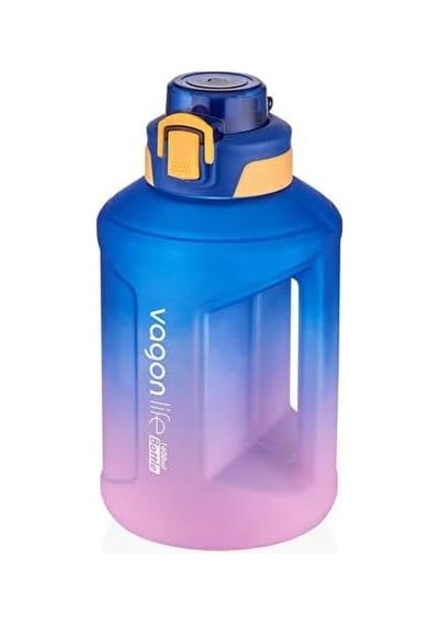 Vagonlife 1600ml Çift Renk Taşıma Askılı Ve Kulplu Motivasyon Su Matarası Sticker Hediyeli Mavi-mor Genel