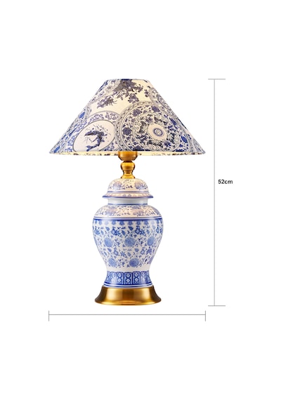 Sanwi Blue Blanc Desenli Seramik Oturma Odası Salon Abajur Lacivert