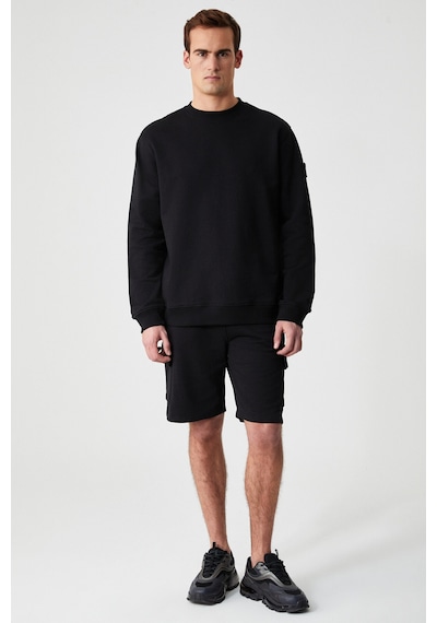 Grimelange OLLIE Erkek Bisiklet Yaka Regular Uzun Kollu Nakış Detaylı Siyah Sweatshirt