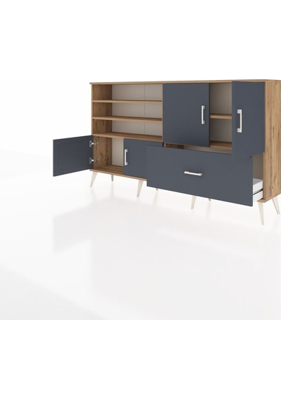 Arges Konsol 5 Raflı Tek Çekmeceli 4 Kapaklı 176x30x99 Çam-antras Çam-antrasit