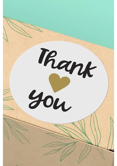 Gold Kalpli Thank You Kargo Sticker 3x3cm St2144 Çok Renkli