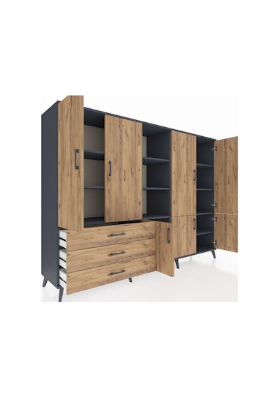 Hyperion Dolap 11 Raflı 3 Çekmeceli 7 Kapaklı 220x44x163 Antrasit Antrasit-çam