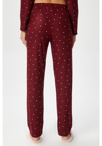 Ritnice Kadın Nora Premium Bordo Kalp Süet Doku Düğmeli Yılbaşı Pijama Takımı Bordo