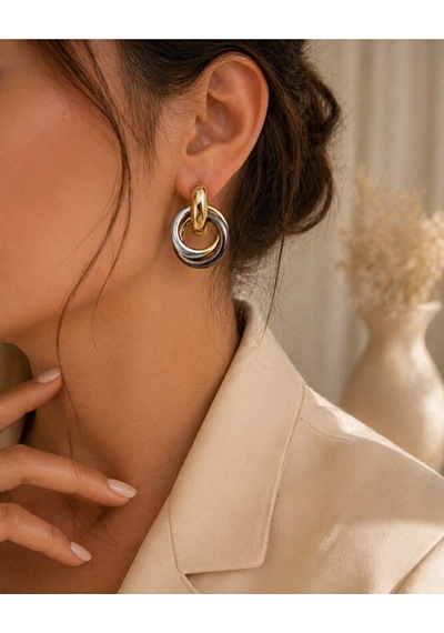 Çok Renkli Halka Küpe Altın Gümüş Ve Rose Gold Detaylı Modern Şık