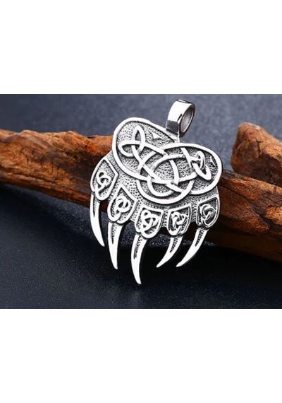 Paslanmaz Çelik Ayı Pençe Viking Kolye Gümüş