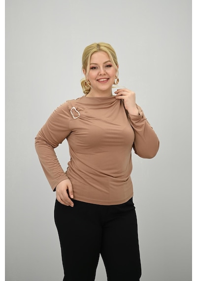 Koza Butik Kadın Büyük Beden Aksesuar Detaylı Drapeli Bluz 1924-25 Saks