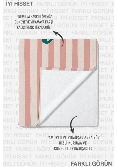 Çizgili Yazılı Deniz Plaj Havlusu - Modern Pembe Beyaz Marine Havuz Hızlı Kuruyan Mikrofiber Havlu Çiy Zambak