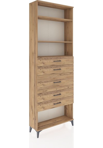 Arges Dolap 3 Raflı 5 Çekmeceli 88x30x243 Çam-çam Çam