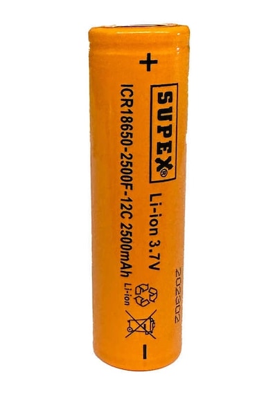 Supex Icr18650 3.7v 2500mah Li-ion Şarjlı Pil 12c Deşarj Akımı Başsız