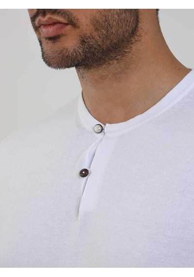 Dufy Beyaz Erkek Slim Fit Düz Düğmeli O Yaka Kazak - 104626-beyaz Beyaz