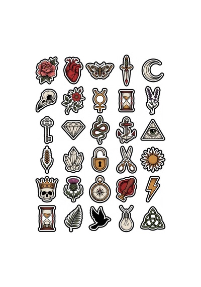 30 Adet Vintage Gotik Dövme Sticker Seti - Laptop Defter Telefon Kılıfı Çok Renkli