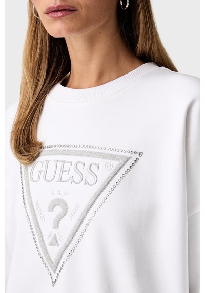 Guess Cn Triangle Glitter Sweat W6yq14k4352 Kadın Sweat W6yq14 K4352 G011 Beyaz
