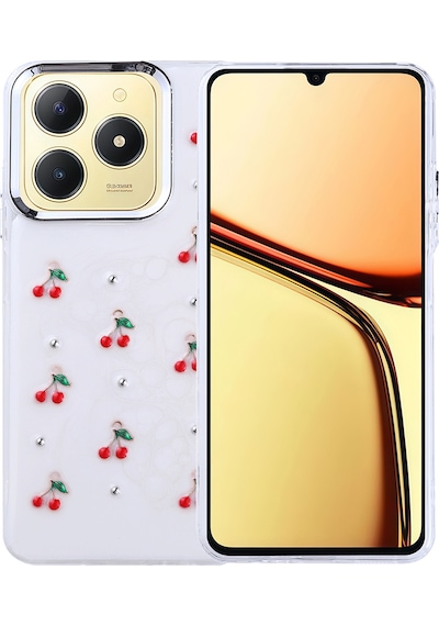 Teleplus Realme C61 Kılıf Kutup Simli Glitter Kiraz Desenli Kapak