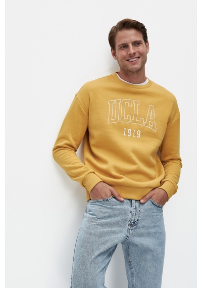 Ucla Sandhıll Sarı Bisiklet Yaka Nakışlı Loose Fit Erkek Sweatshirt Sarı