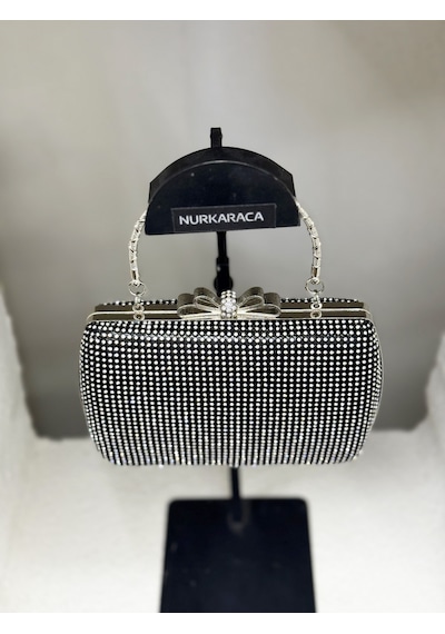 Nurkaraca 25y4431 Fiyonk Detaylı Sıra Taşlı Kasalı Abiye Çanta Kadın 18x12cm