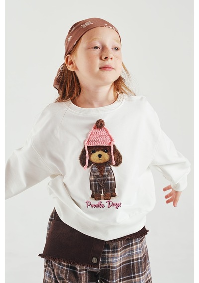 Loco Loco Ekru Bereli Köpek Baskılı Çocuk Sweatshirt