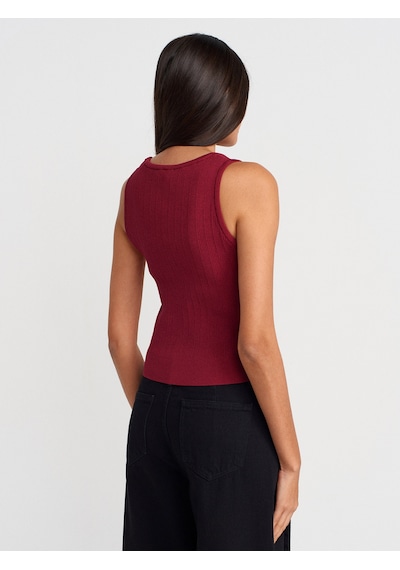 Dilvin 10759 Fitilli Ajurlu Triko Bluz-açık Bordo Açık Bordo