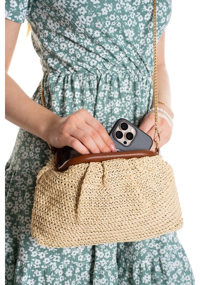 Adelina Bags Kadın Burslu Hasır Çanta Portföy Clutch Omuz Çantası El Ve Omuz Askılı Hasır Çanta