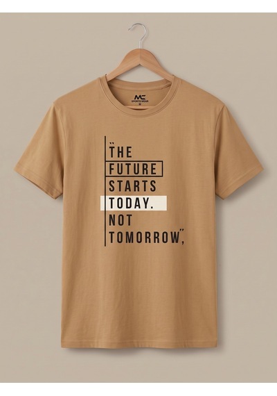 Maccali Erkek Camel The Future Starts Today Baskılı Bisiklet Yaka Bol Kesim Tişört