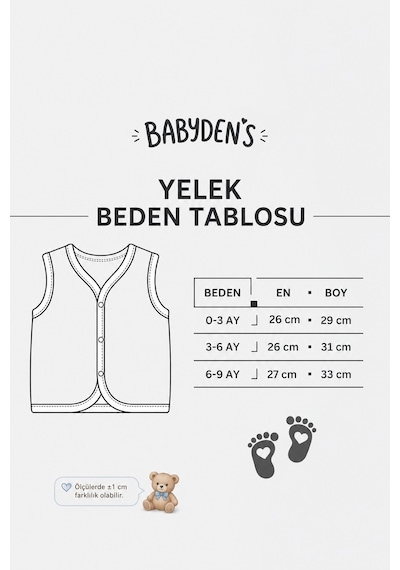 Babyden's Erkek Bebek 3 Lü Jakarlı Yelek Set Çıtçıtlı Bebek Yeleği Ayıcık Baskılı,pamuklu,yenidoğan Yelek Seti Ekru - Mavi