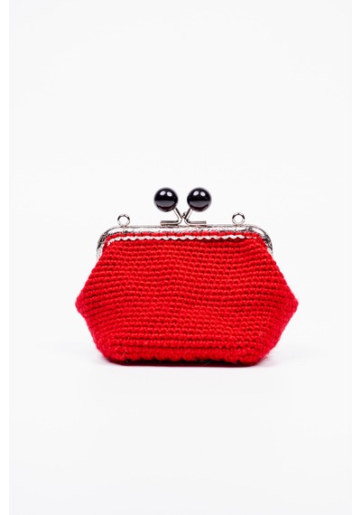 Fabric Craft Bag Bozuk Para Cüzdanı Merserize Pamuk Klipsli Örgü Kırmızı