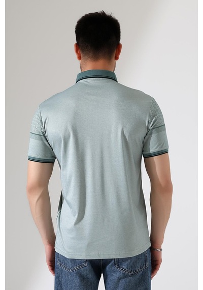 Rıbana Classıc Fermuar Detaylı Desenli Pamuklu Polo Yaka T-shirt Yeşil