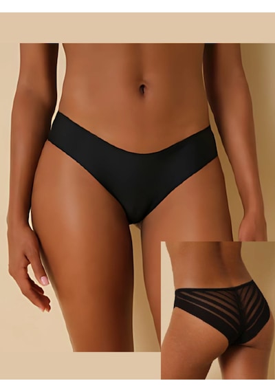 Kadın Lazer Kesim Yarı Transparan Yumuşak Terleme Karşıtı Hijyenik Tekli Külot Siyah