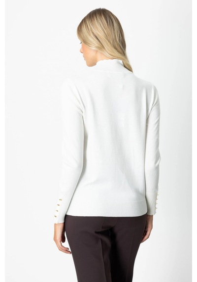 On Fashion Kadın Dik Yaka Basic Ekru Kazak 63514 Ekru