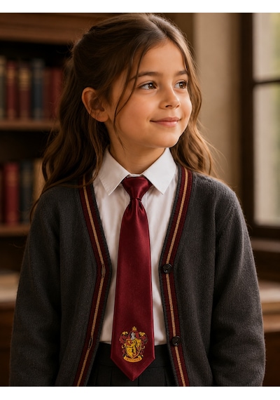 Herşeynota Harry Potter Gryffindor Kravat Bordo Renk Ayarlanabilir Lastikli 3-10 Yaş Unisex Çocuk Kravatı Açık Gri