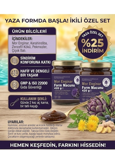 2 X 420 Gr Mor Enginar Form Macunu - Karahindiba & Zencefilli Doğal Bitki Karışımı