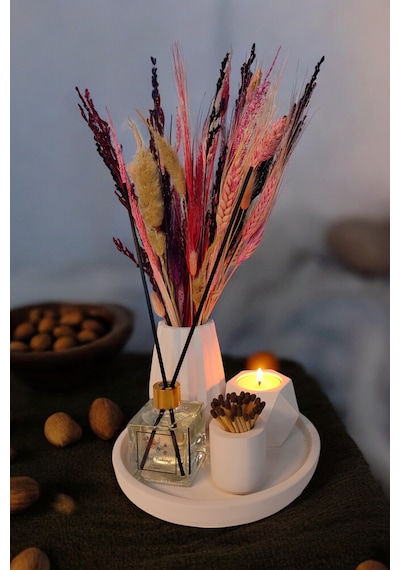 Modern Vazo Seti-tealight Mumluk-kibritlik-oda Kokusu-vazo Mum Ve Oda Kokusu Çubuğu Dahildir Beyaz