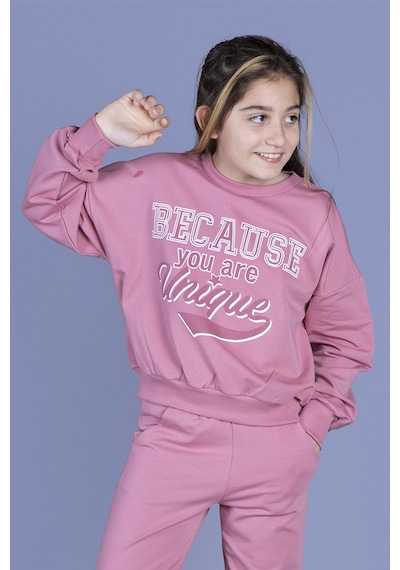 Toontoy Kız Çocuk Baskılı Düşük Kol Sweatshirt Gülkurusu