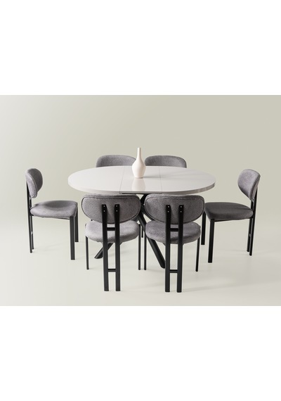 Truva Sis Gri Yuvarlak Açılır Mdf Mutfak Masa Sandalye Takımı 104cm