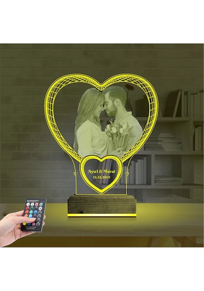 Luvivia Kalp Sevgiliye Hediye Fotoğraflı 3d Lamba - Masa Gece Lambası V6